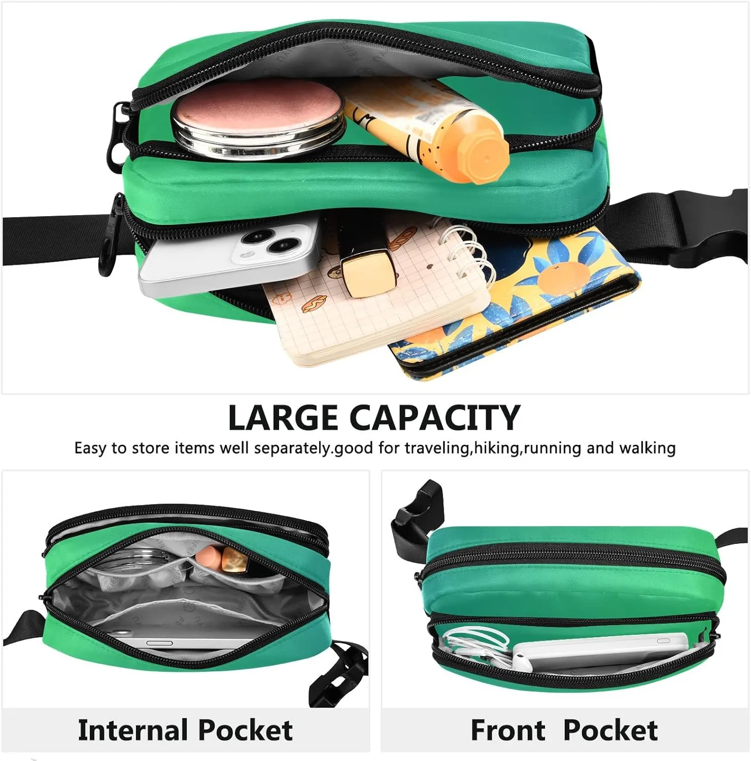 Green Gradient Fanny Pack for Women Men Belt Bag Crossbody Waist Pouch Waterproof Everywhere Purse Fashion Sling Bag for Running Hiking Walking Travel
