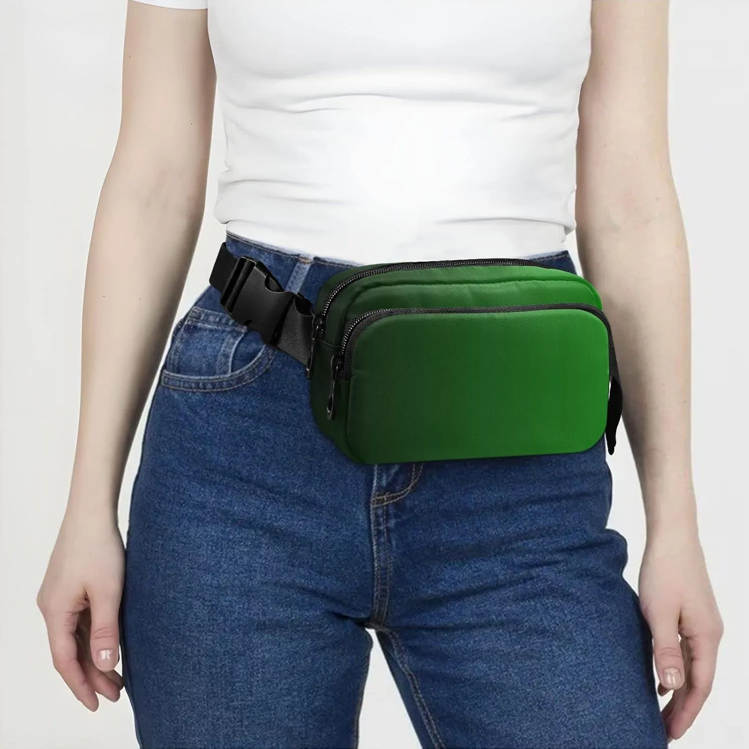 Green Gradient Fanny Pack for Women Men Belt Bag Crossbody Waist Pouch Waterproof Everywhere Purse Fashion Sling Bag for Running Hiking Workout Walking