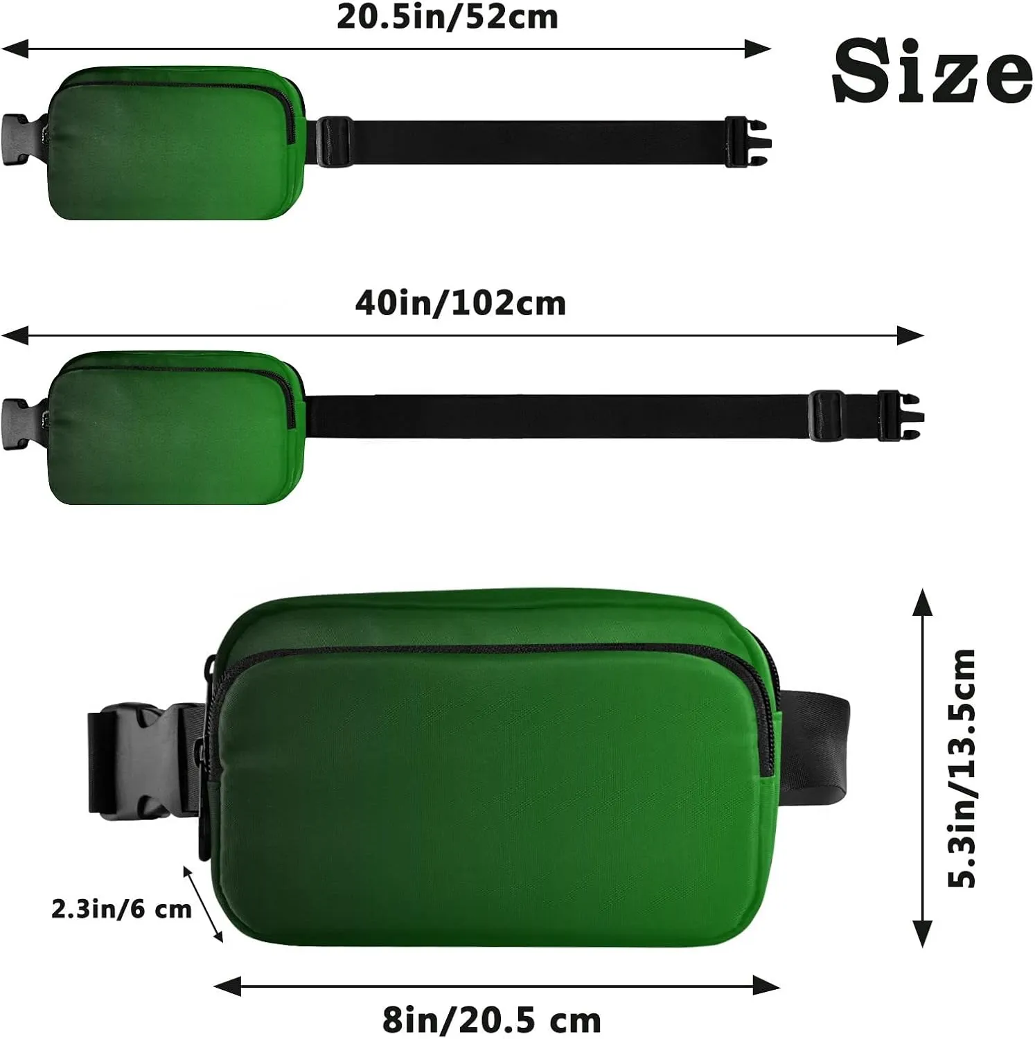 Green Gradient Fanny Pack for Women Men Belt Bag Crossbody Waist Pouch Waterproof Everywhere Purse Fashion Sling Bag for Running Hiking Workout Walking