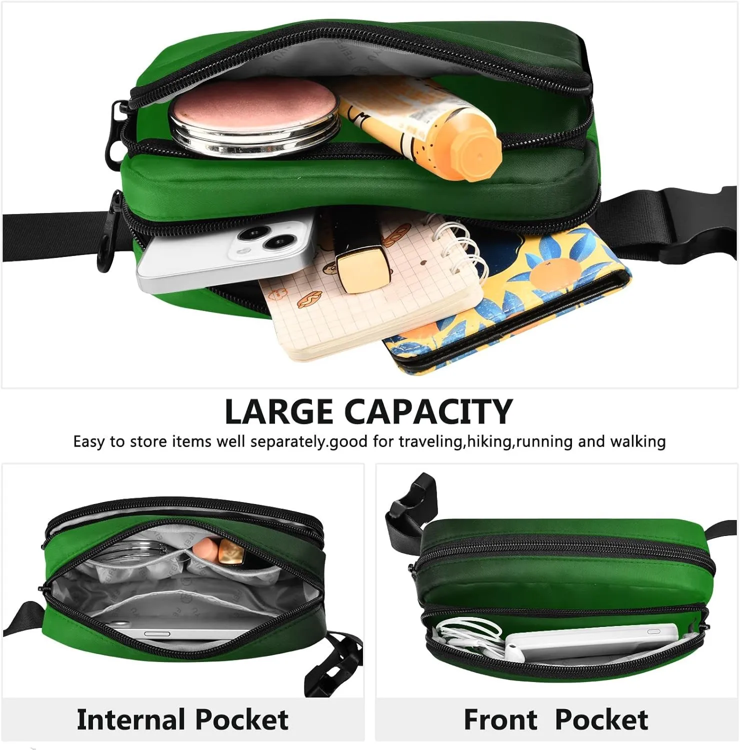 Green Gradient Fanny Pack for Women Men Belt Bag Crossbody Waist Pouch Waterproof Everywhere Purse Fashion Sling Bag for Running Hiking Workout Walking