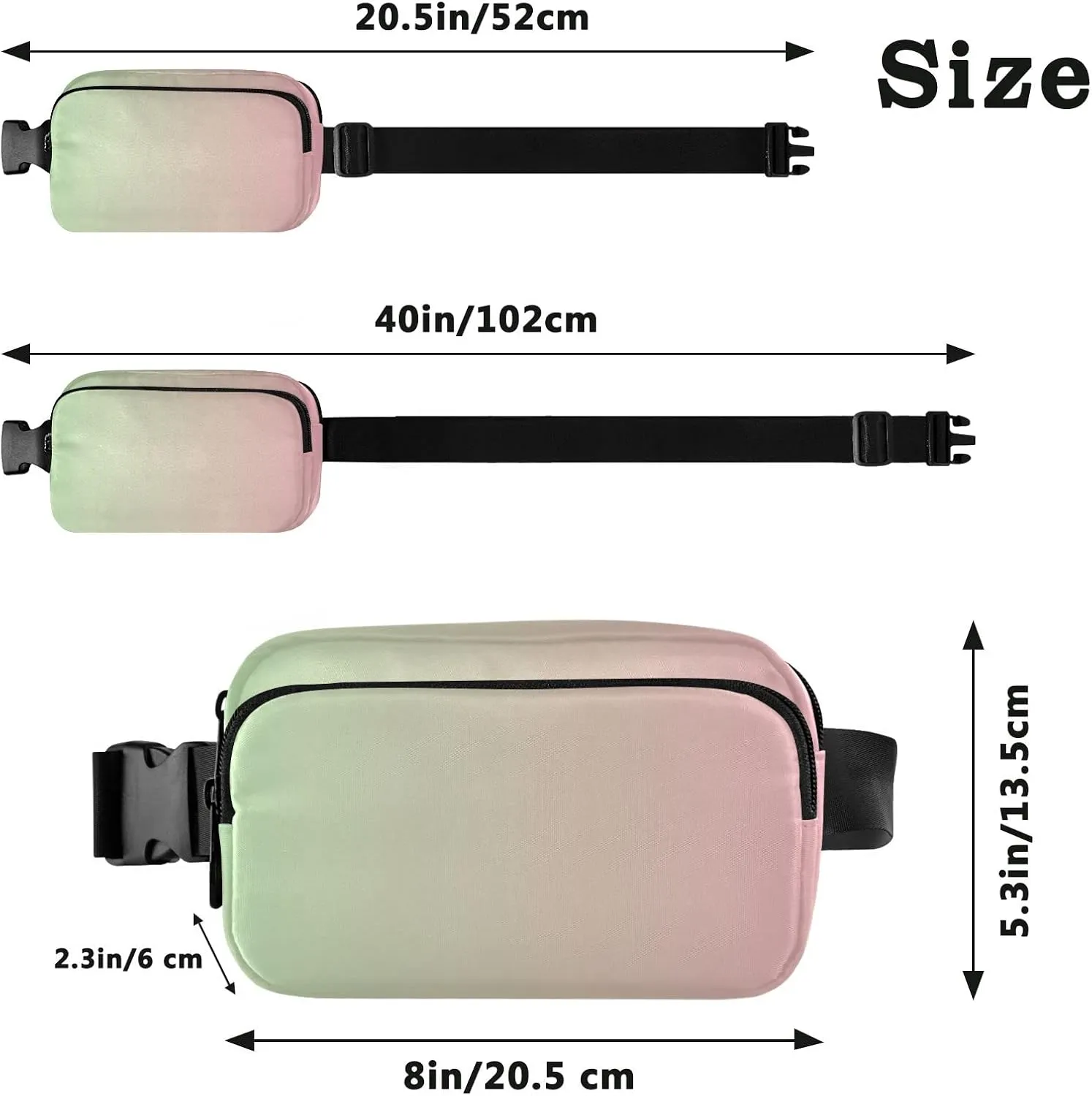 Green Pink Gradient Fanny Pack for Women Men Belt Bag Crossbody Waist Pouch Waterproof Everywhere Purse Fashion Sling Bag for Running Hiking Walking Travel