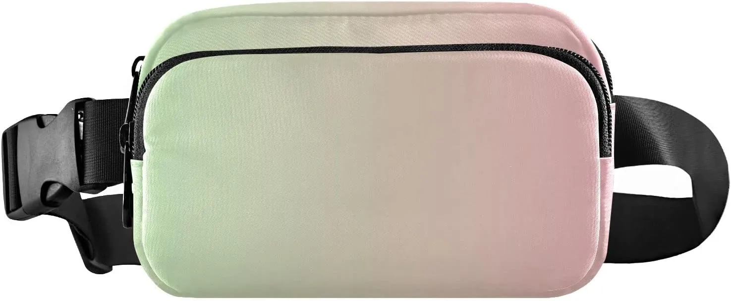 Green Pink Gradient Fanny Pack for Women Men Belt Bag Crossbody Waist Pouch Waterproof Everywhere Purse Fashion Sling Bag for Running Hiking Walking Travel