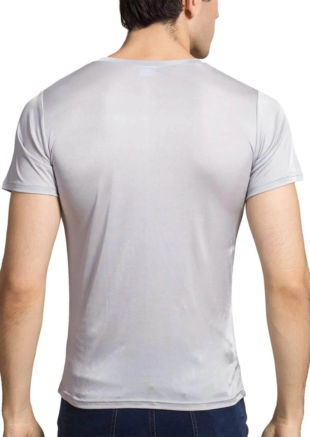 Grenasasilk Mens Mulberry Silk T-Shirts Short Sleeve Pure Silk Dress Tee Shirts Breathable & Moisture V-Neck Undershirt Top