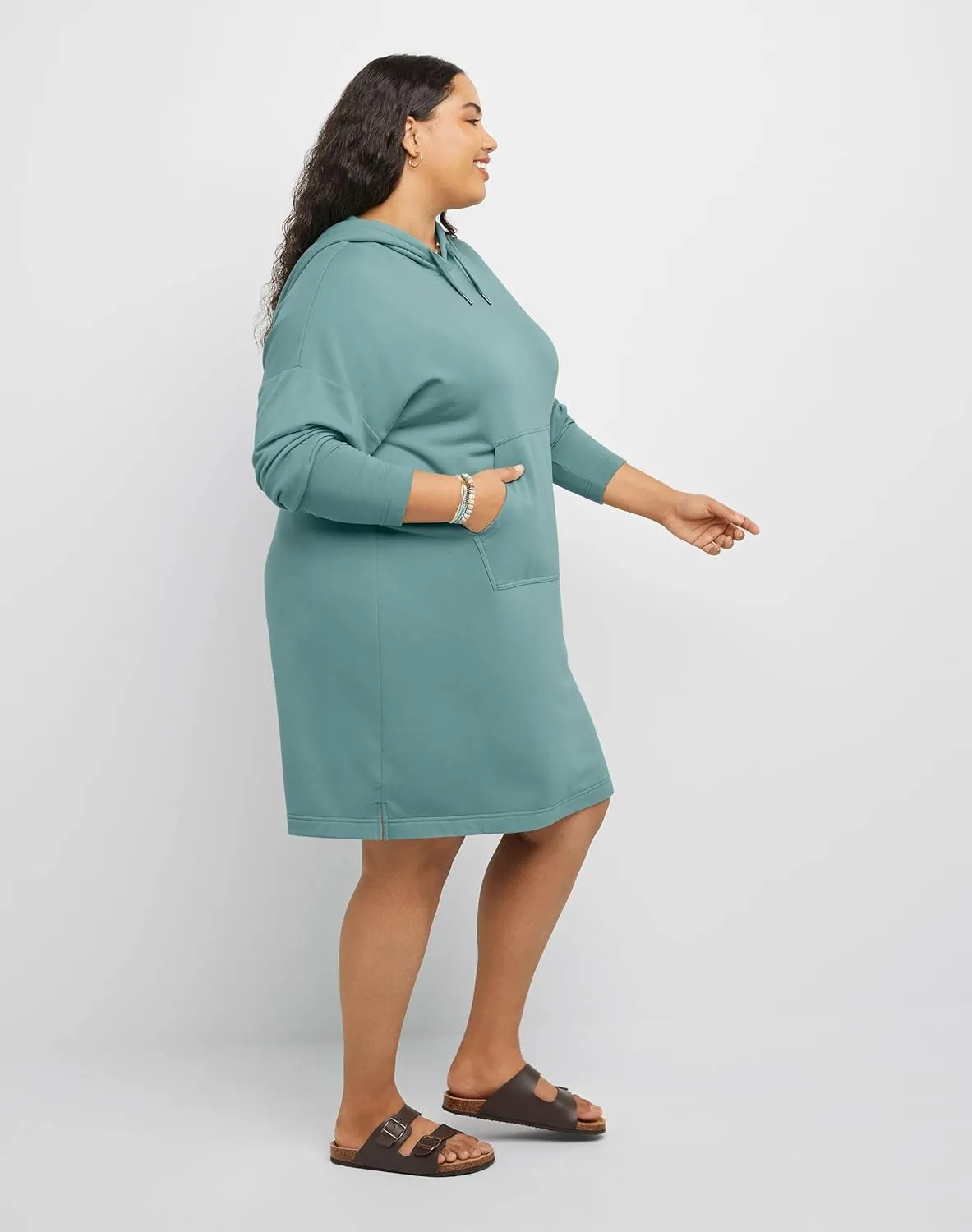 Hanes Women's Originals Soft Brushed Hoodie Dress, Fleece Hooded Dress with Kanga Pocket, Plus Size Available