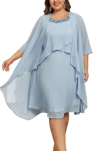 Hanna Nikole Womens Plus Size Dress with Jacket 2 Piece Wedding Guest Dresses Flowy Mother of The Bride Dress