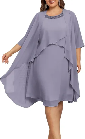 Hanna Nikole Womens Plus Size Dress with Jacket 2 Piece Wedding Guest Dresses Flowy Mother of The Bride Dress