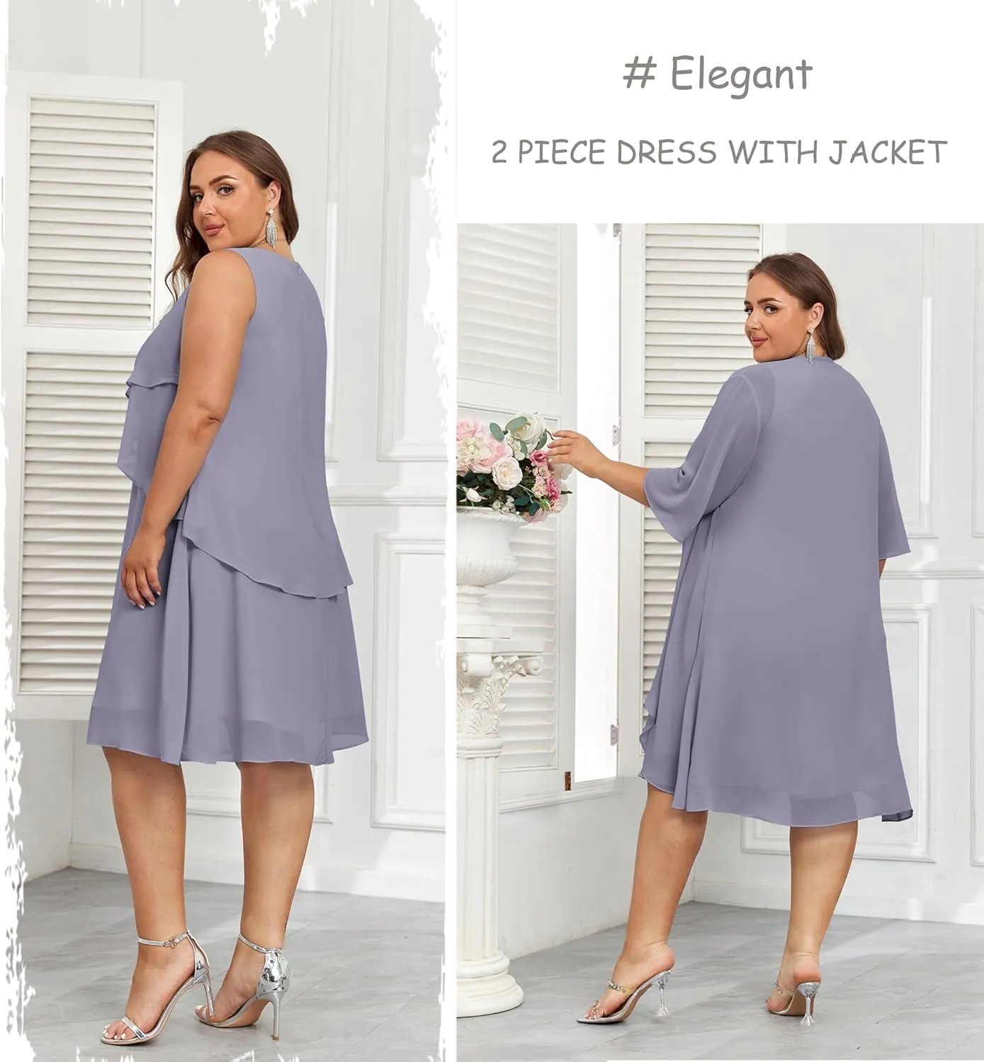 Hanna Nikole Womens Plus Size Dress with Jacket 2 Piece Wedding Guest Dresses Flowy Mother of The Bride Dress