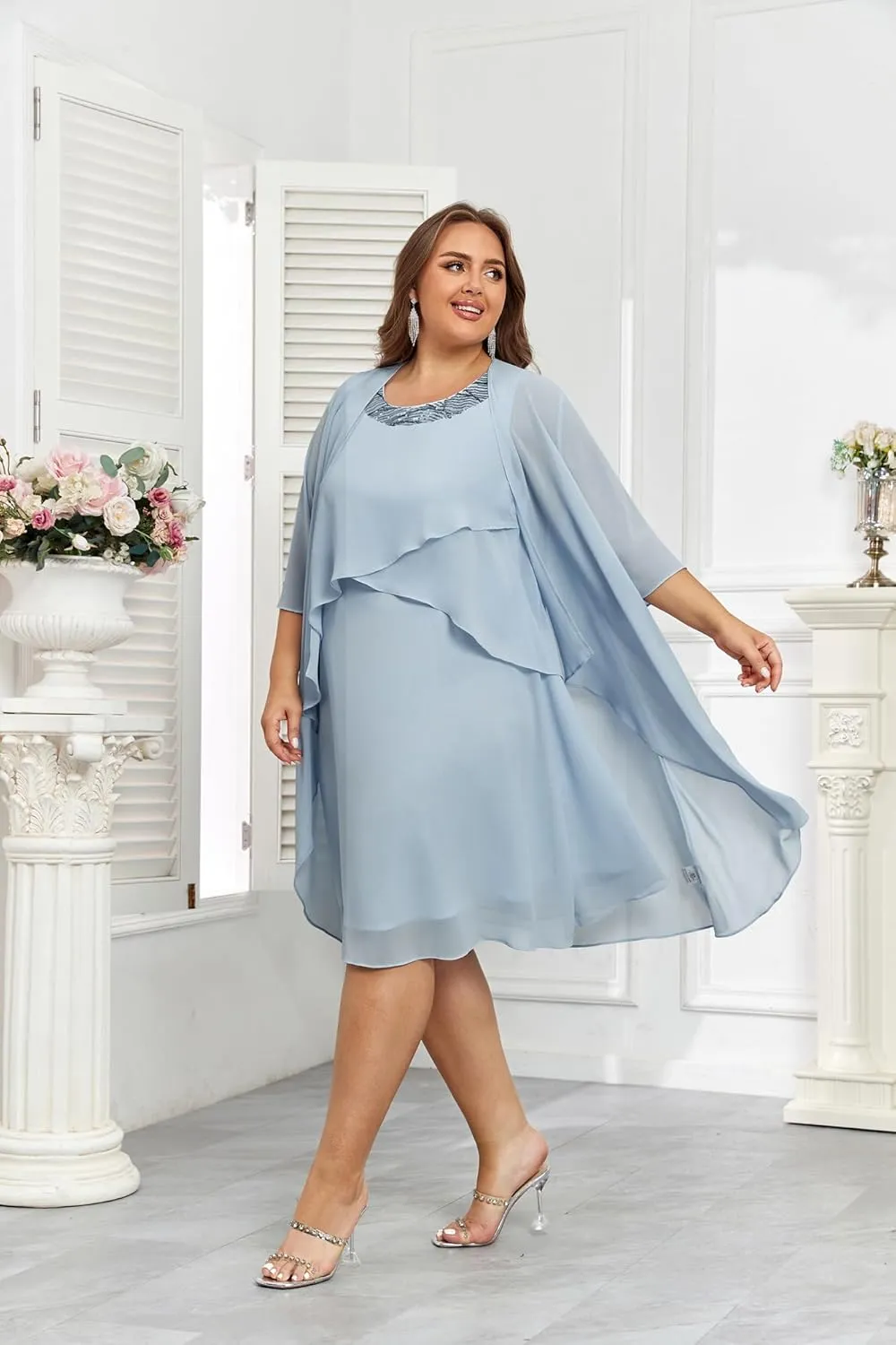 Hanna Nikole Womens Plus Size Dress with Jacket 2 Piece Wedding Guest Dresses Flowy Mother of The Bride Dress