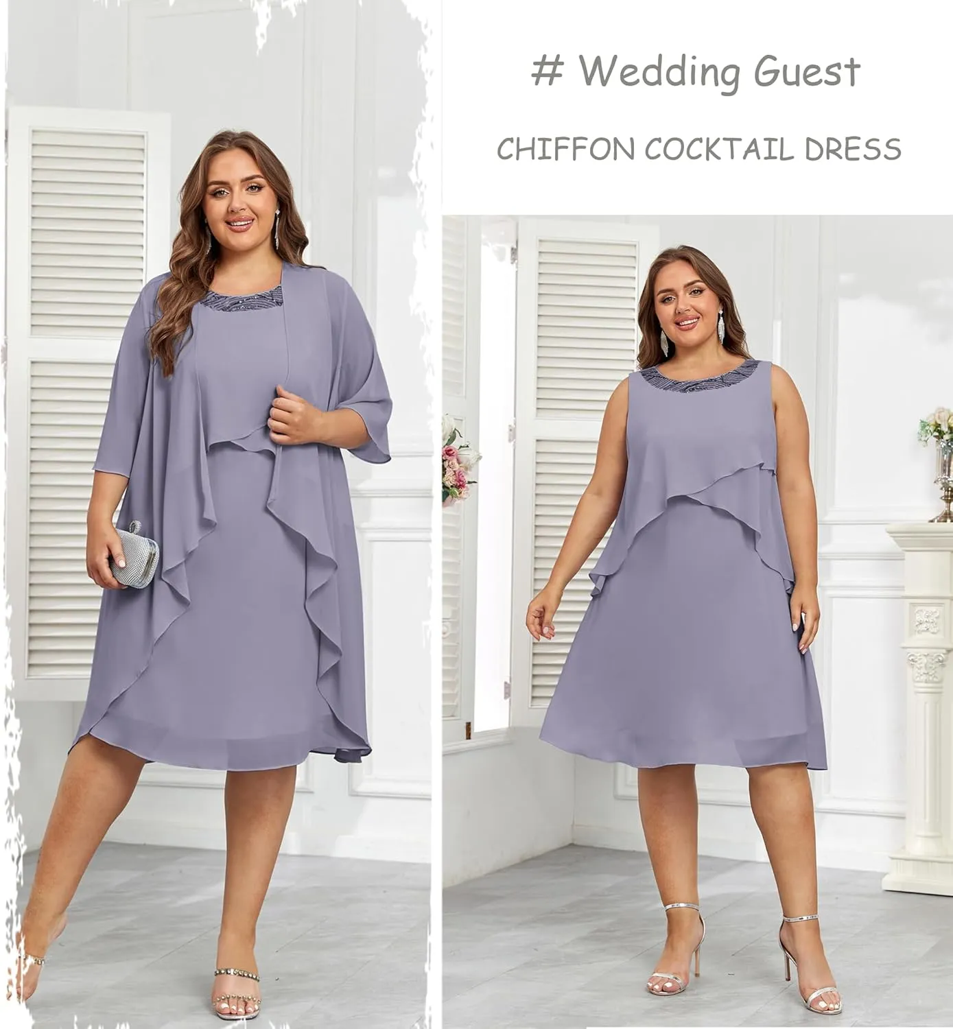 Hanna Nikole Womens Plus Size Dress with Jacket 2 Piece Wedding Guest Dresses Flowy Mother of The Bride Dress