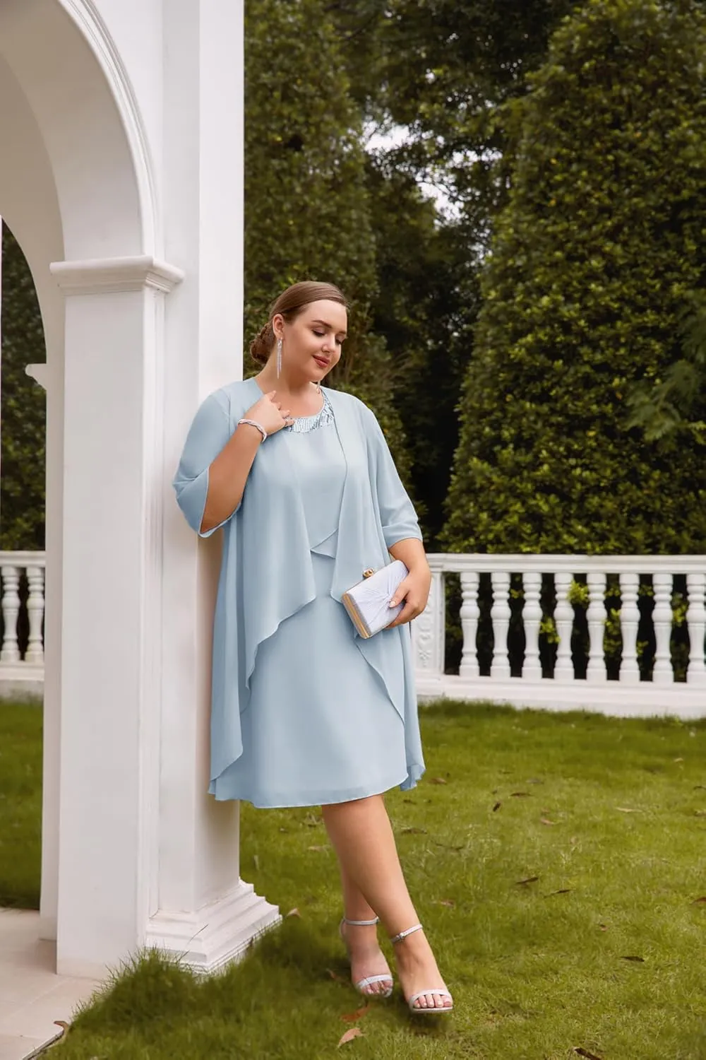 Hanna Nikole Womens Plus Size Dress with Jacket 2 Piece Wedding Guest Dresses Flowy Mother of The Bride Dress