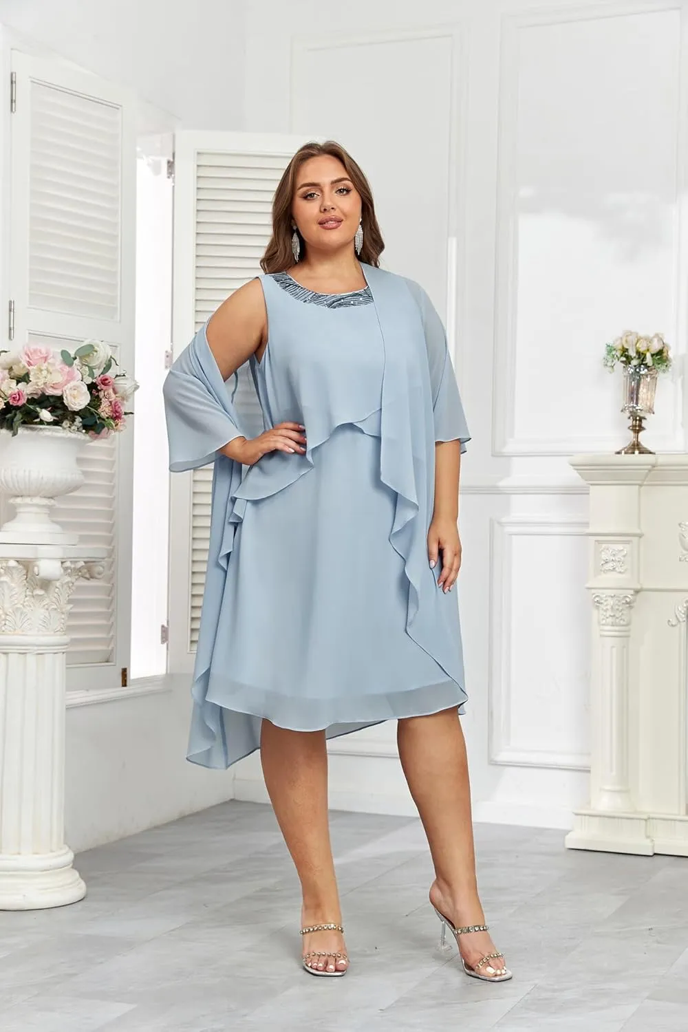 Hanna Nikole Womens Plus Size Dress with Jacket 2 Piece Wedding Guest Dresses Flowy Mother of The Bride Dress