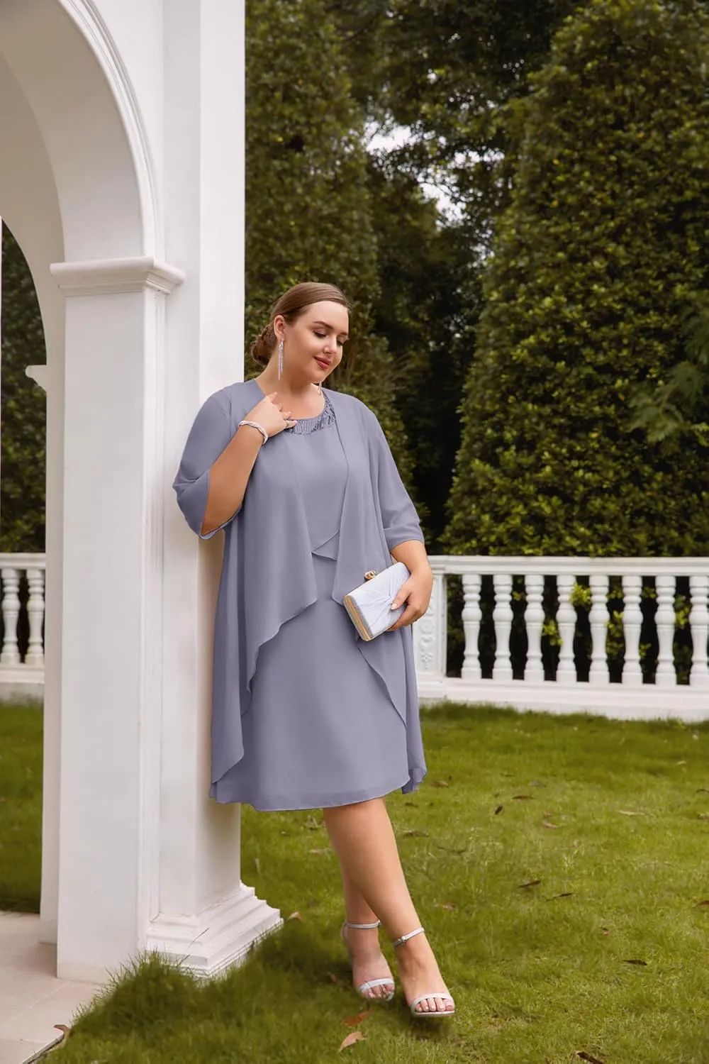 Hanna Nikole Womens Plus Size Dress with Jacket 2 Piece Wedding Guest Dresses Flowy Mother of The Bride Dress