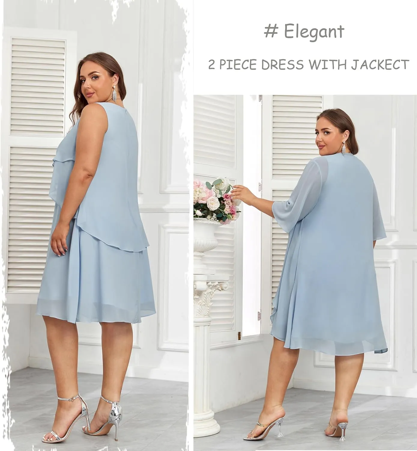 Hanna Nikole Womens Plus Size Dress with Jacket 2 Piece Wedding Guest Dresses Flowy Mother of The Bride Dress