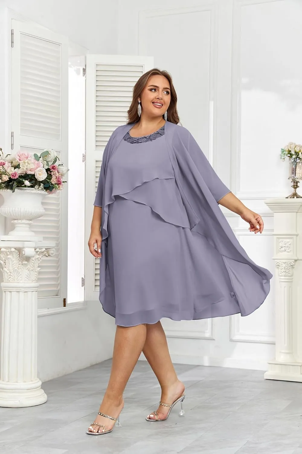 Hanna Nikole Womens Plus Size Dress with Jacket 2 Piece Wedding Guest Dresses Flowy Mother of The Bride Dress