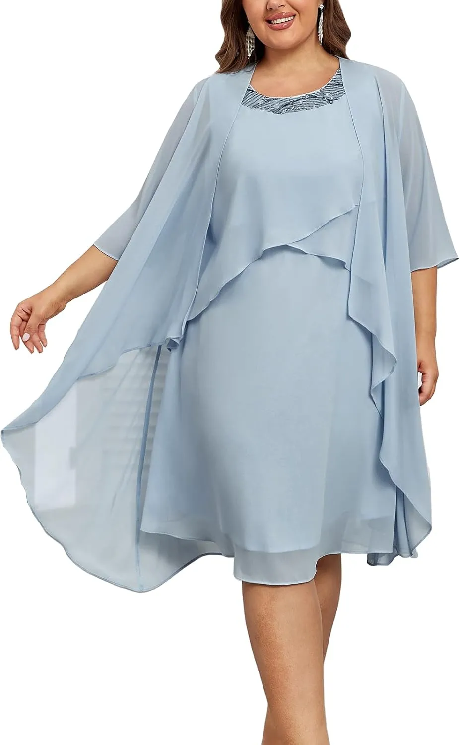 Hanna Nikole Womens Plus Size Dress with Jacket 2 Piece Wedding Guest Dresses Flowy Mother of The Bride Dress