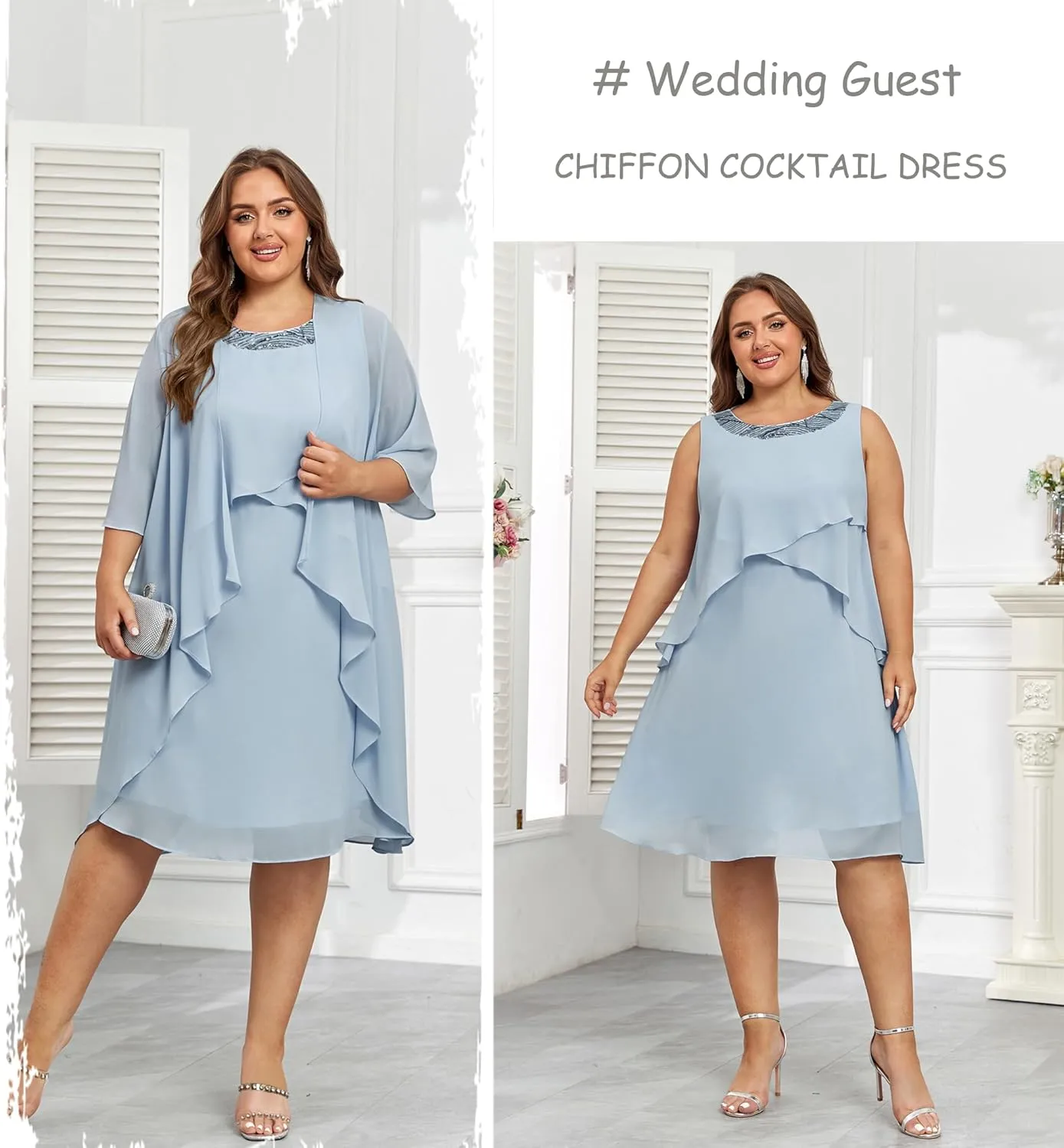 Hanna Nikole Womens Plus Size Dress with Jacket 2 Piece Wedding Guest Dresses Flowy Mother of The Bride Dress