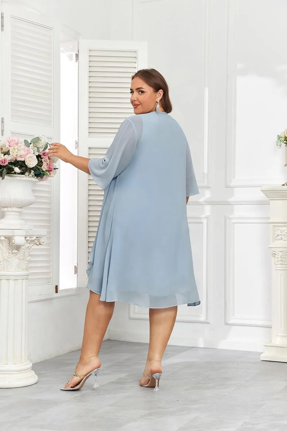 Hanna Nikole Womens Plus Size Dress with Jacket 2 Piece Wedding Guest Dresses Flowy Mother of The Bride Dress