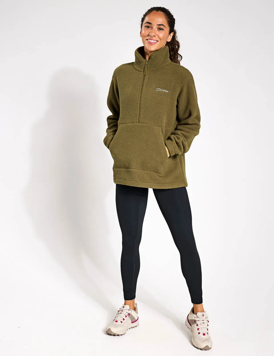 Hawksker Half Zip Sherpa Fleece - Bark Brown