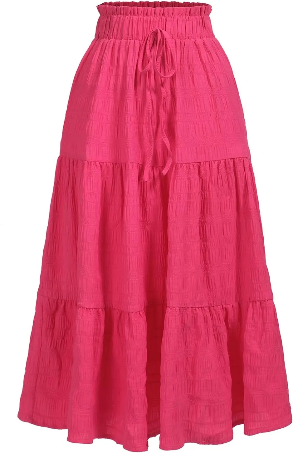 HELYO Women's Casual Summer Skirts Boho High Elastic Waisted Flowy Drawstring Ruched A Line Tiered Midi Dress Skirt