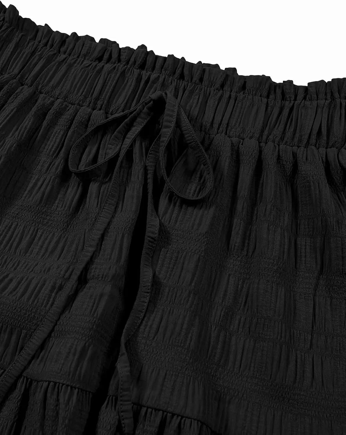 HELYO Women's Casual Summer Skirts Boho High Elastic Waisted Flowy Drawstring Ruched A Line Tiered Midi Dress Skirt