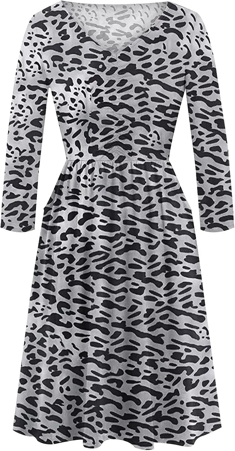 HHmei Women'sLong Sleeve Casual Swing Loose Dress Flowy Swing Mini Dress Wedding Guest Floral Print Ruffle