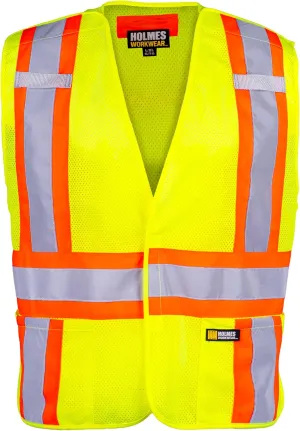 Hi-Vis Mesh Safety Vest, Dual Microphone Loops & Waist Pockets, Yellow, Polyester