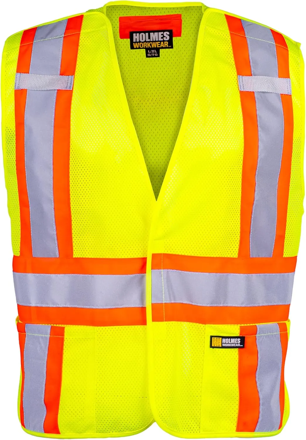 Hi-Vis Mesh Safety Vest, Dual Microphone Loops & Waist Pockets, Yellow, Polyester