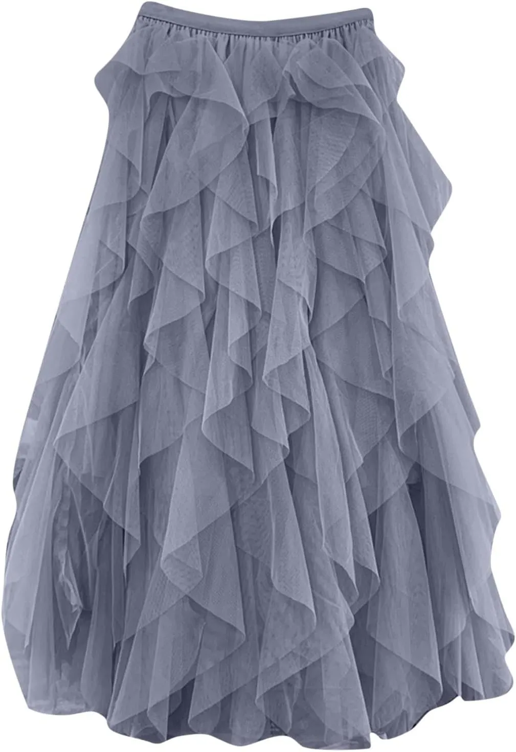 High WAIS Skirts for Women Solid Color Mesh Irregular Layered Ruched Elegant Casual Party Long Skirt for Womens 2025