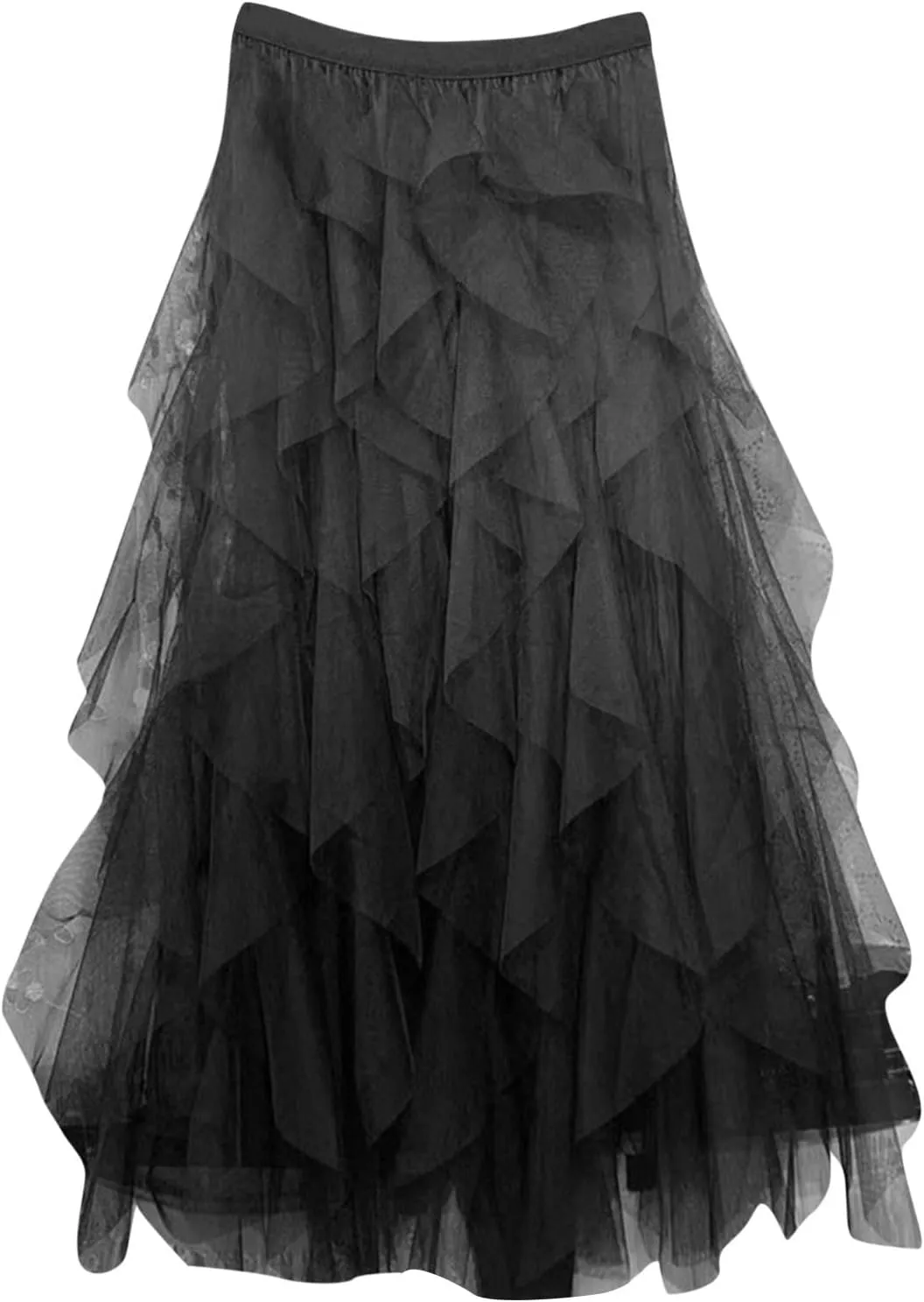 High WAIS Skirts for Women Solid Color Mesh Irregular Layered Ruched Elegant Casual Party Long Skirt for Womens 2025