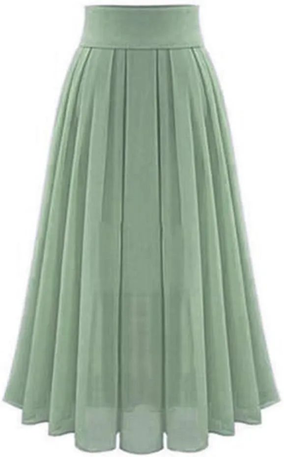 High Waisted Chiffon Skirt for Women Flowy Pleated Ruched Long Skirt Ladies High Waisted Swing Cocktail Maxi Skirt