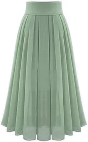 High Waisted Chiffon Skirt for Women Flowy Pleated Ruched Long Skirt Ladies High Waisted Swing Cocktail Maxi Skirt