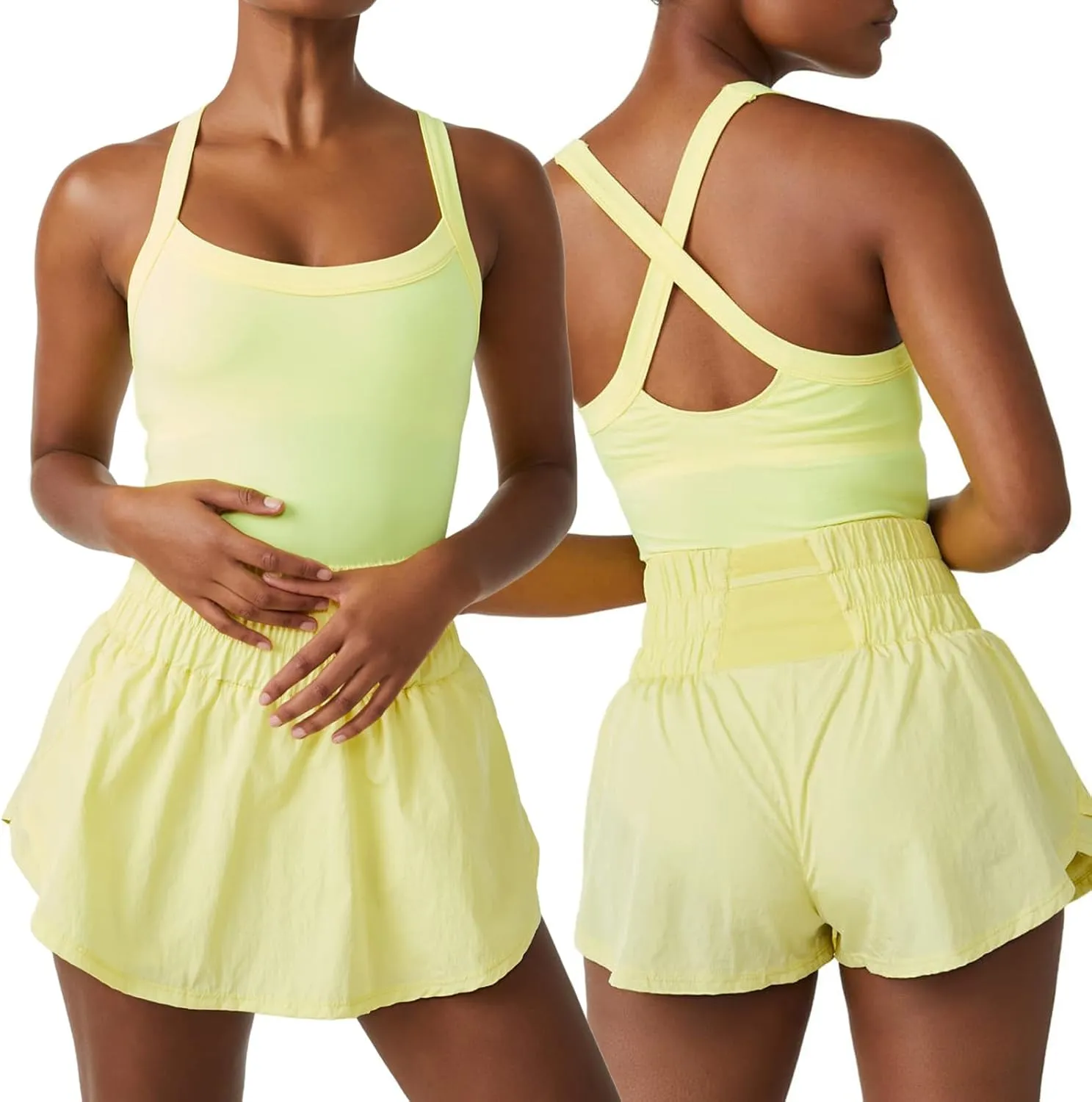 Honganda Women's Workout Athletic Romper Sleeveless Jumpsuit Tennis Dress Skorts Running Exercise Gym Yoga Golf Dress
