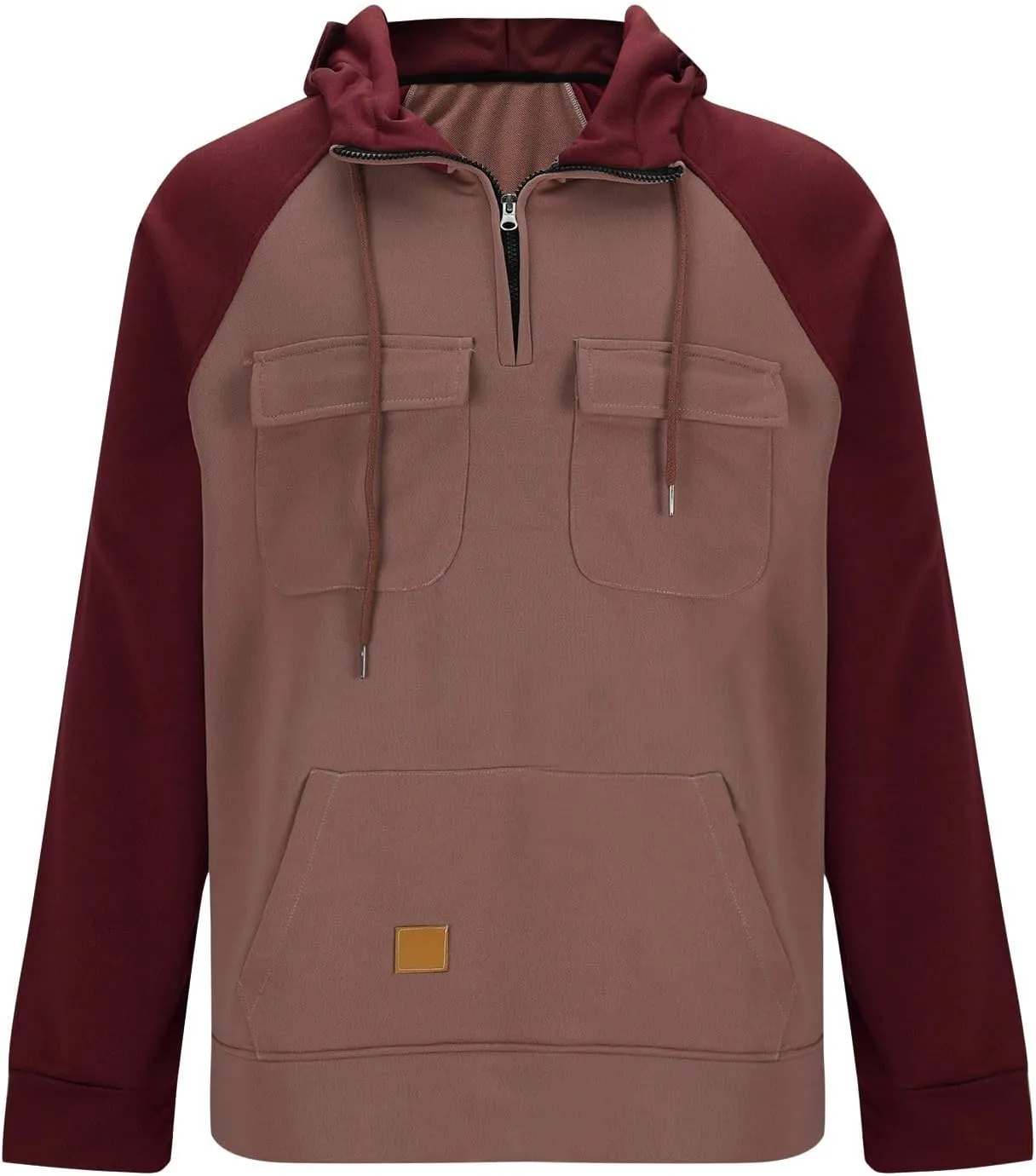 Hoodies for Men Quarter Zip Aztec Pullover Tactical Jacket Fall Vintage Outdoor Hooded Cargo Sweatshirts Multi Pocket