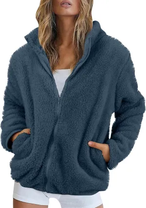 Hoodies for Women Zip Up Comfy Warm Plus Size Teddy Jackets with Pockets Lightweight Fleece Fall Winter Coats
