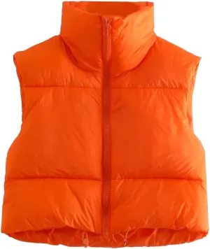 HOULENGS Women's Stand Collar Crop Puffer Vest Lightweight Sleeveless Winter Warm Outerwear Puffer Vest Padded Gilet