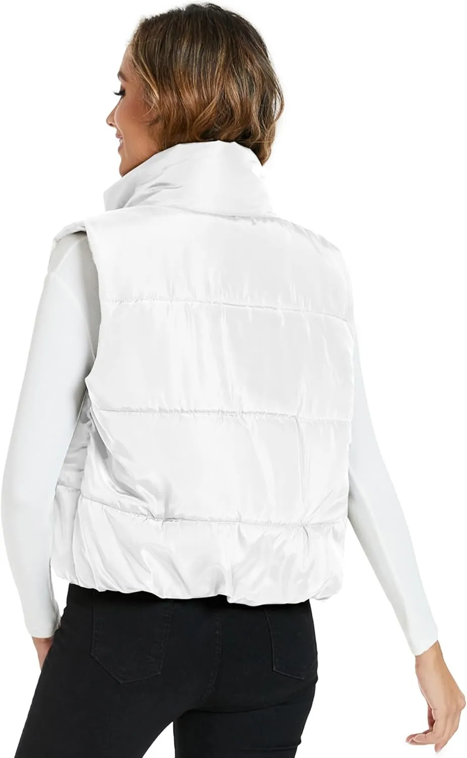 Hount Womens Winter Crop Puffer Vest Lightweight Sleeveless Padded Gilet Coat Stand Collar Outwear Vest with Pockets