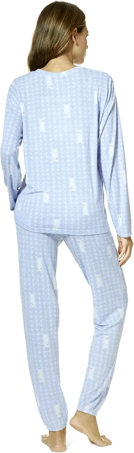 HUE Women's Long Sleeve Tee and Jogger Pant 2 Piece Pajama Set