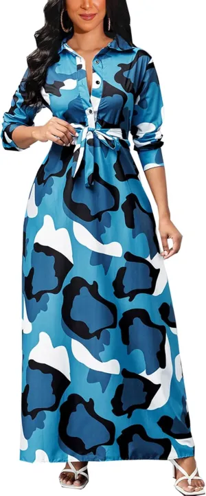 HugeNice Colorful Maxi Dresses for Women Sexy Long Sleeve Deep V Neck Bodycon Floor Length Dress
