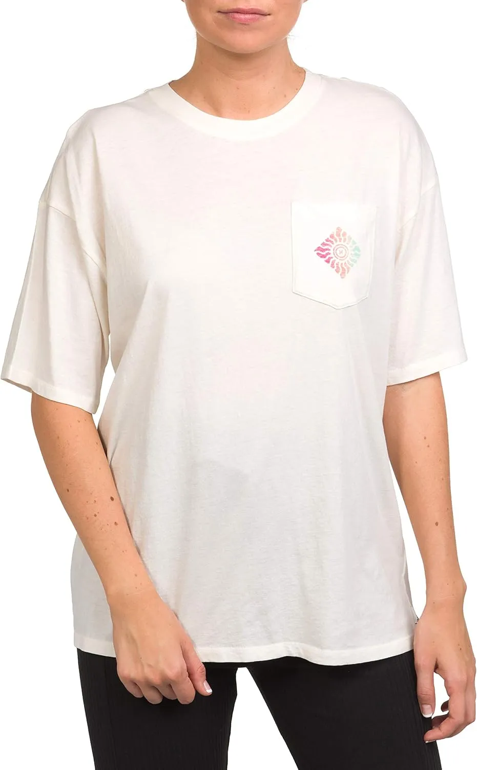 Hurley Womens Belize Washed Oversized Boyfriend Pocket Crew