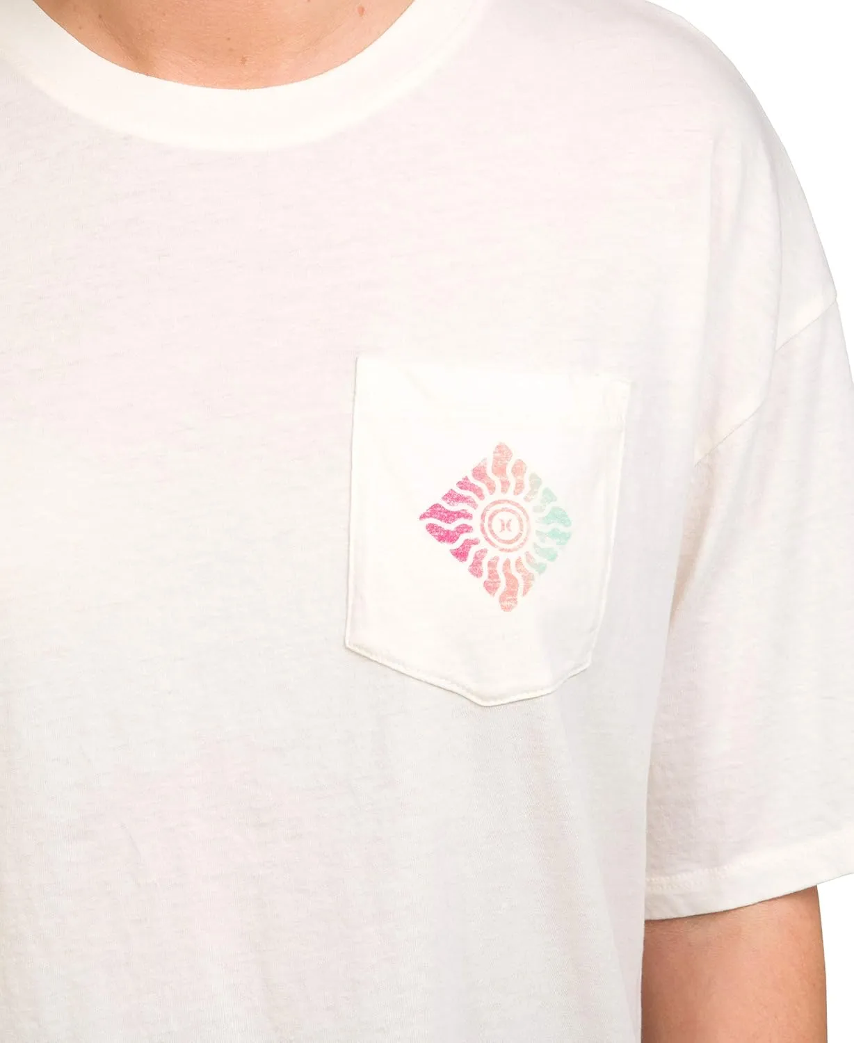 Hurley Womens Belize Washed Oversized Boyfriend Pocket Crew