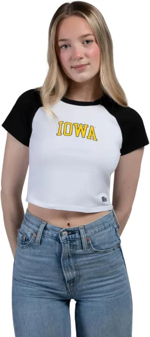 Hype & Vice Homerun Tee for Women (Small) - University of Iowa Tank Top for Women, Crop T-Shirt, College Shirts for Game Days - Black
