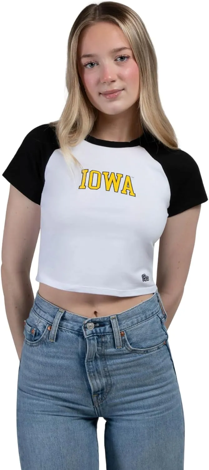Hype & Vice Homerun Tee for Women (Small) - University of Iowa Tank Top for Women, Crop T-Shirt, College Shirts for Game Days - Black