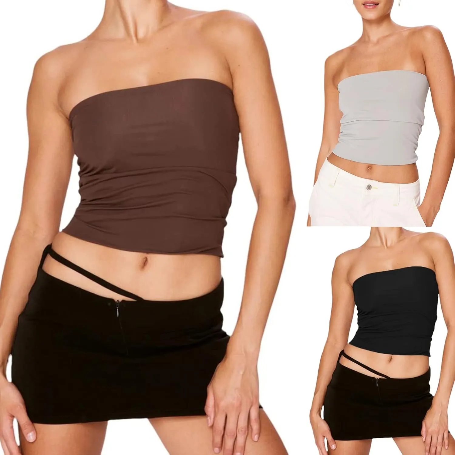 IMISSILLEB Women's Strapless Crop Tops Y2k Sexy Backless Bandeau Tube Top Vest Vintage Camisole Tank Tops Shirt Streetwear