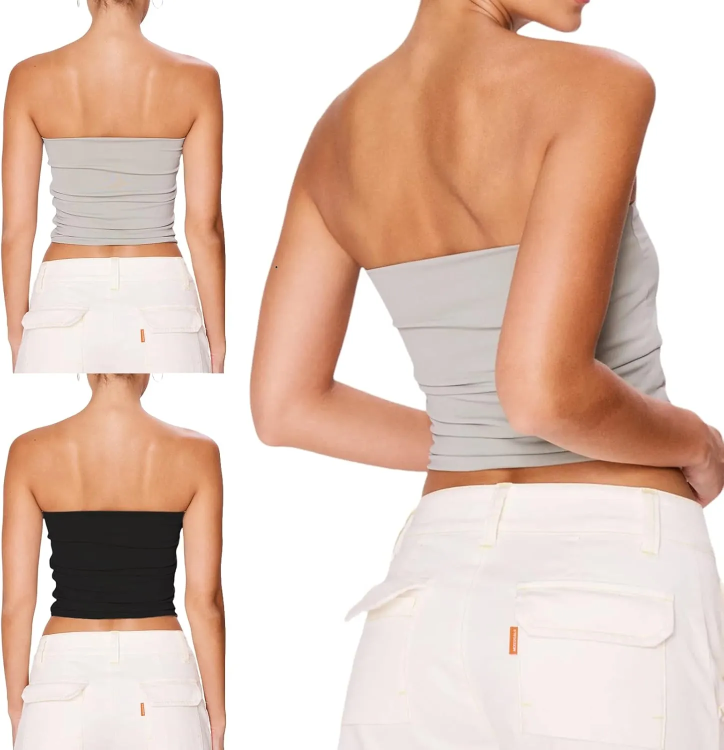IMISSILLEB Women's Strapless Crop Tops Y2k Sexy Backless Bandeau Tube Top Vest Vintage Camisole Tank Tops Shirt Streetwear