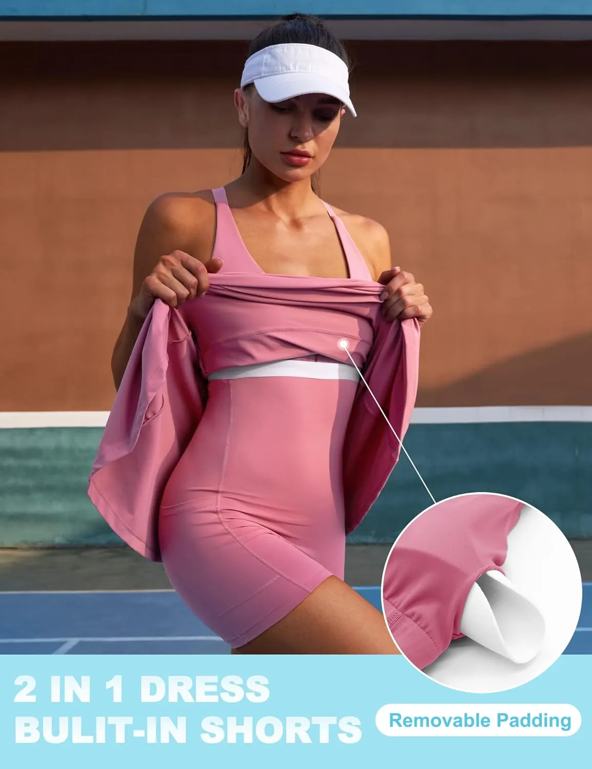 IUGA Womens Tennis Dress Built in Shorts & Bra Adjustable Straps Exercise Workout Dress with Pockets Golf Athletic Dresses