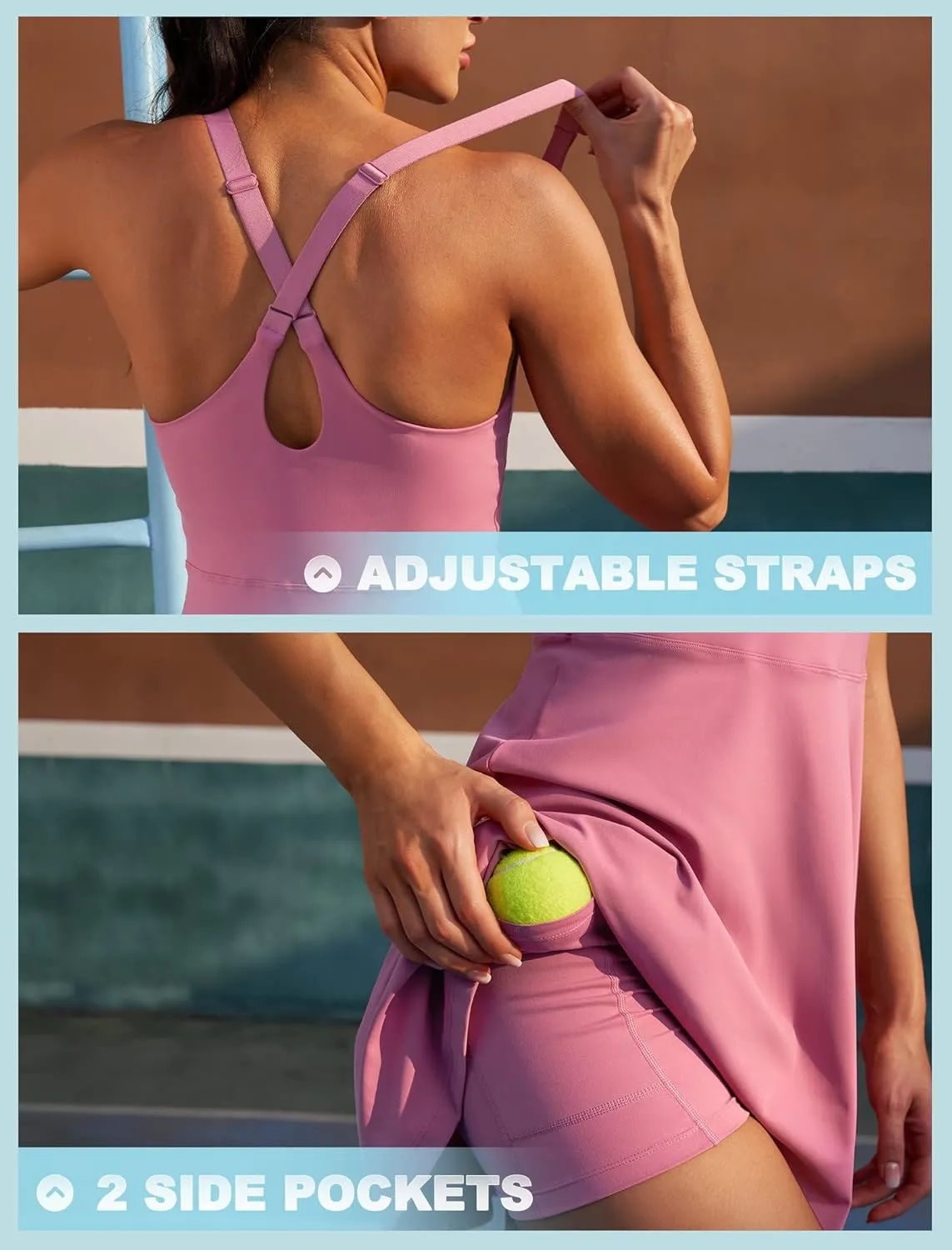 IUGA Womens Tennis Dress Built in Shorts & Bra Adjustable Straps Exercise Workout Dress with Pockets Golf Athletic Dresses