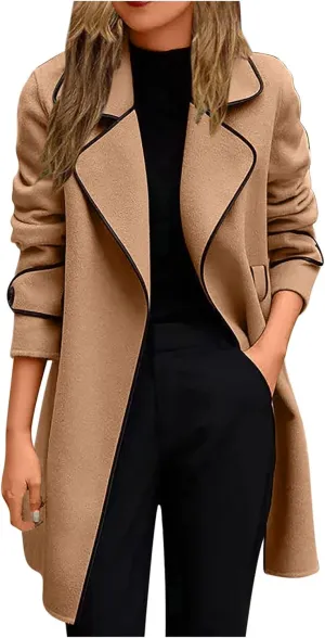 JEGULV Sales Today Clearance Women's Trench Coats Casual Notch Lapel Double Breasted Wool Blend Mid Long Pea Coats Fashion Elegant Winter Jacket Clearance Items