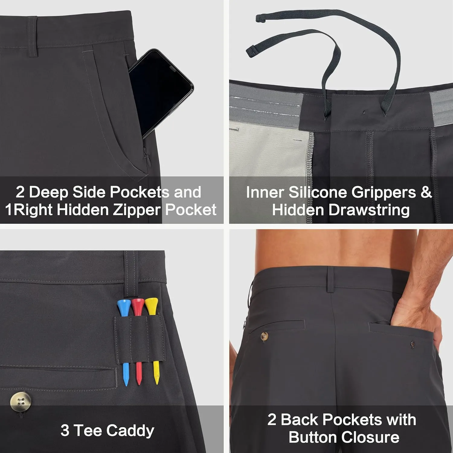 JWM Mens 7"/9" Stretch Golf Shorts - Lightweight Hybrid Casual Dress Work Flat Front Shorts with 5 Pockets Quick Dry UPF50