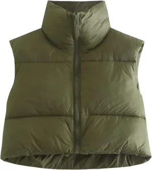 KEOMUD Women's Winter Crop Vest Lightweight Sleeveless Warm Outerwear Puffer Vest Padded Gilet