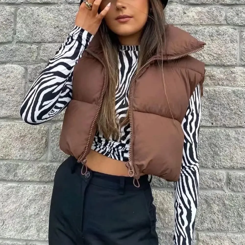 KEOMUD Women's Winter Crop Vest Lightweight Sleeveless Warm Outerwear Puffer Vest Padded Gilet